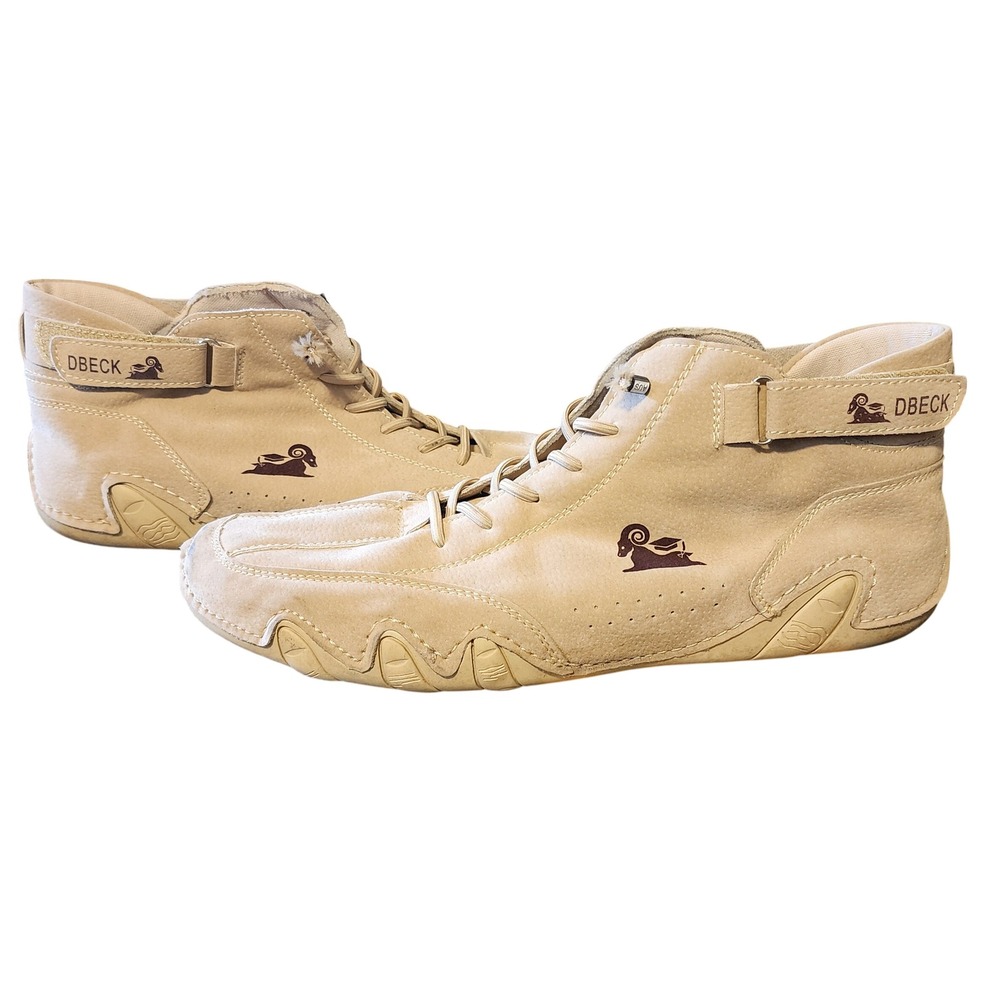 DBECK Beige Suede Leather High Top Sneakers Shoes Casual Comfort